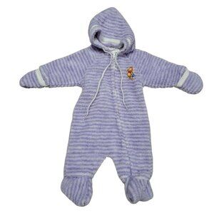 VTG 1983 Winnie The Pooh Purple Striped Infant Newborn Fleece Coverall USA Sears